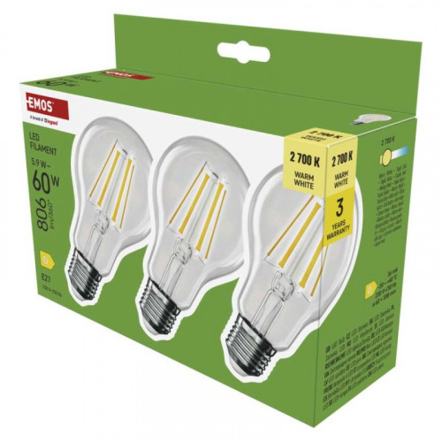 LED žiarovka Filament A60 / E27 / 5,9 W (60 W) / 806 lm / Teplá biela