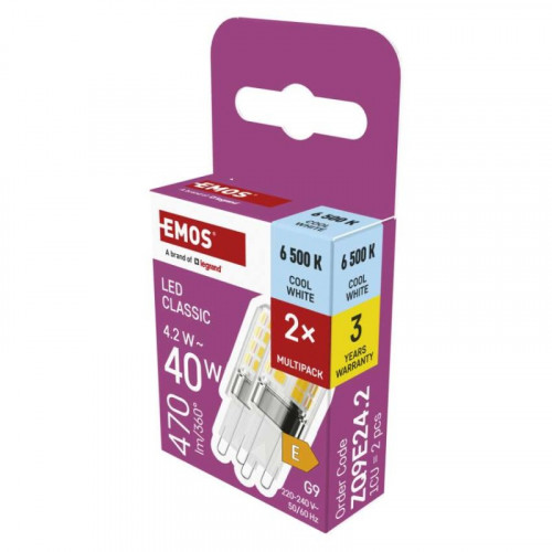 LED žiarovka Classic JC / G9 / 4,2 W (40 W) / 470 lm / Studená biela / 2 ks