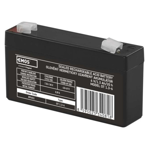 Bezúdržbový olovený akumulátor 6 V/1,3 Ah, faston 4,7 mm