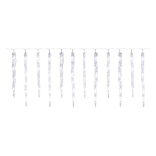 LED vianočná girlanda – cencúle, 12 ks, 3,6 m, vonk. a vnút., studená biela