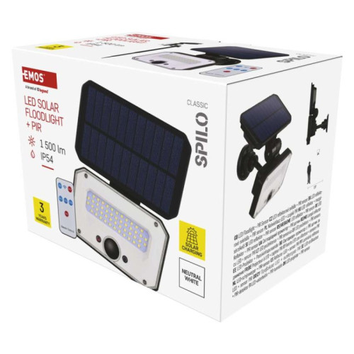 LED reflektor solárny SPILO so senzorom pohybu, neutrálna biela