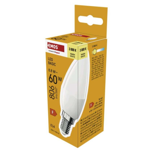 LED žiarovka Basic Candle E14 / 8,8 W (60 W) / 806 lm / Teplá biela