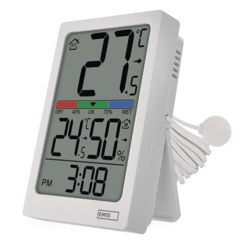 Digitálny teplomer s vlhkomerom, drôtový snímač, budík E0558P