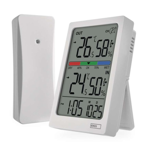 Digitálny teplomer s vlhkomerom, bezdrôtový snímač, budík, dátum E0558W