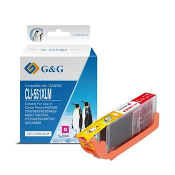 alt. kazeta G&G pre CANON CLI-551M XL iP 7200 / iP 7250 / iP8750 / iX6850 / MG5450 / MG5550 / MG5650 / MG6350 / MG6450 (M)