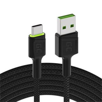 Green Cell Cable Ray USB kabel - USB-C 120 cm se zeleným LED podsvícením a podporou rychlého nabíjení Ultra Charge, QC 3.0
