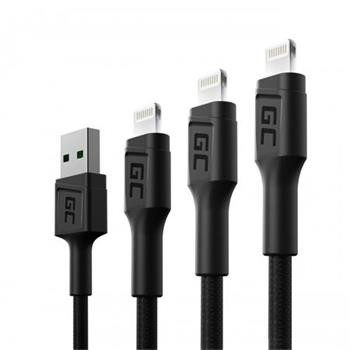 Green Cell Set 3x Cable GC Ray USB - Lightning 30cm, 120cm, 200cm for iPhone, iPad, iPod, white LED, quick charging