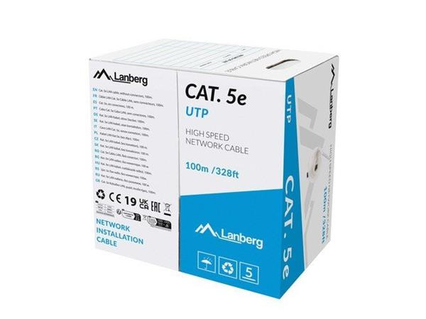 LANBERG LAN KABEL CAT.5E UTP 100M PEVNÝ CU ŠEDÝ FLUKE PASS