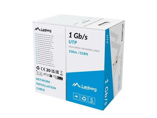 LANBERG LAN KABEL 1GB/S 100M PEVNÝ CCA ŠEDÝ