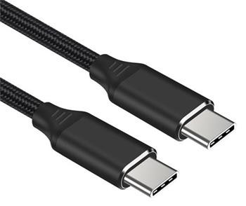 PremiumCord Kabel USB-C M/M, 240W 480Mbps černý bavlněný oplet, 2m