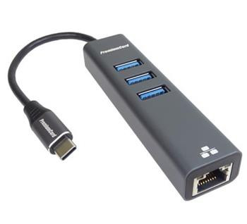 PremiumCord Adapter USB-C na Gigabit 10/100/1000Mbps + 3x USB3.0 konektor