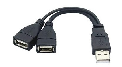 PremiumCord USB 2.0 kabel A/Male to A/Female (data+nabíjení) + A/Female (nabíjení) 15cm