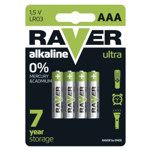 Alkalická batéria RAVER LR03 (AAA), 4 ks