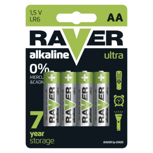 Alkalická batéria RAVER LR6 (AA), 4 ks