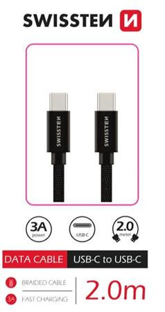 SWISSTEN DATOVÝ KABEL TEXTILE USB-C / USB-C 2,0 M ČERNÝ