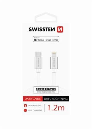 SWISSTEN DATA CABLE USB-C / LIGHTNING MFi TEXTILE 1,2M SILVER