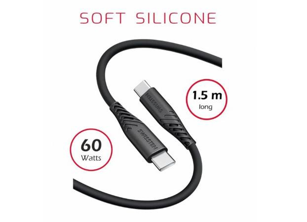 SWISSTEN DATOVÝ KABEL SOFT SILICONE USB-C / USB-C 1,5 M 60W ČERNÝ - pokrčená krabička
