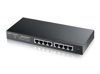 Zyxel GS1900-8HP, 8-port GbE L2 PoE Smart Switch, 802.3at, desktop, fanless, 77 Watt